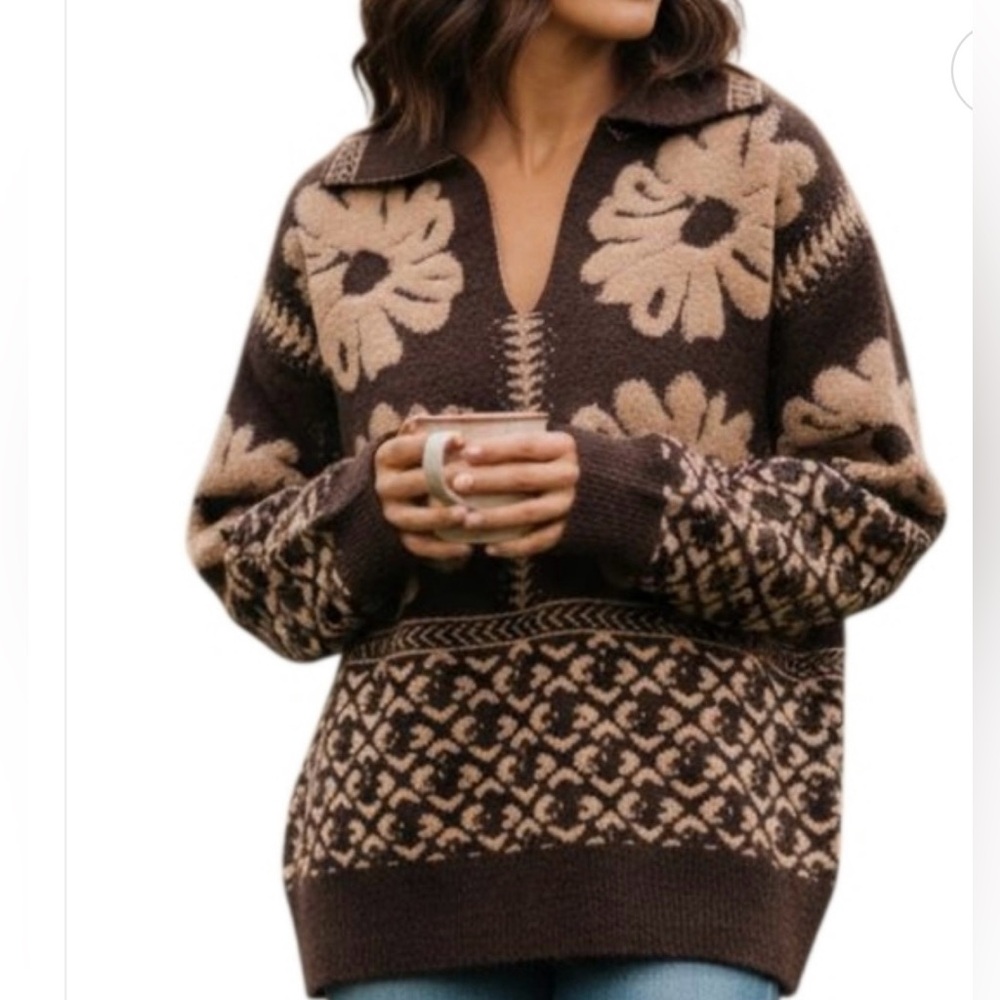 NWT Cherie Collette Floral V-Neck  Soft Boho Sweater - Picture 6 of 12